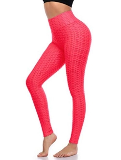 A-Wintage Women's High Waist Compression Leggings, Tummy Control Workout Yoga Ruched Butt Lifting Textured Booty Leggings