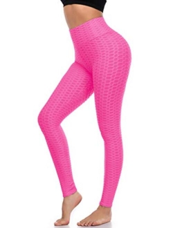 A-Wintage Women's High Waist Compression Leggings, Tummy Control Workout Yoga Ruched Butt Lifting Textured Booty Leggings