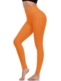 A-Wintage Women's High Waist Compression Leggings, Tummy Control Workout Yoga Ruched Butt Lifting Textured Booty Leggings