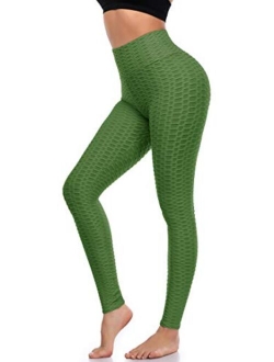 A-Wintage Women's High Waist Compression Leggings, Tummy Control Workout Yoga Ruched Butt Lifting Textured Booty Leggings