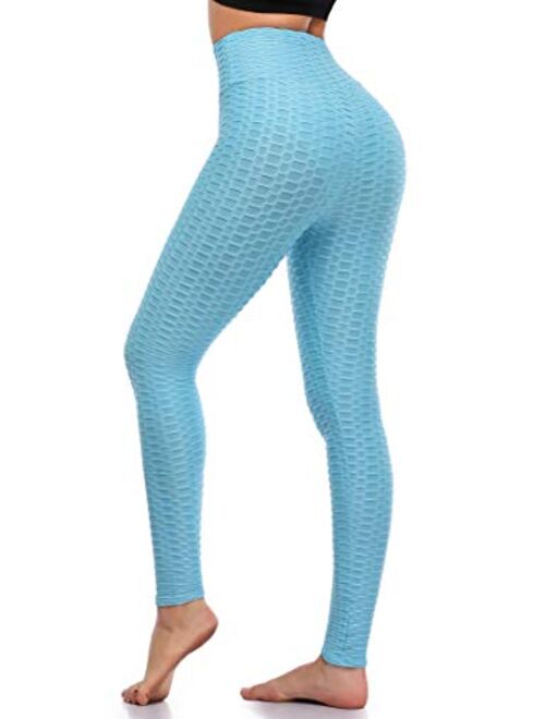 A-Wintage Women's High Waist Compression Leggings, Tummy Control Workout Yoga Ruched Butt Lifting Textured Booty Leggings