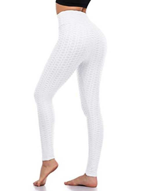 A-Wintage Women's High Waist Compression Leggings, Tummy Control Workout Yoga Ruched Butt Lifting Textured Booty Leggings