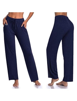 Women's Yoga Pants Long Modal Comfy Drawstring Trousers Loose Straight-Leg for Yoga Running Sporting with Pockets