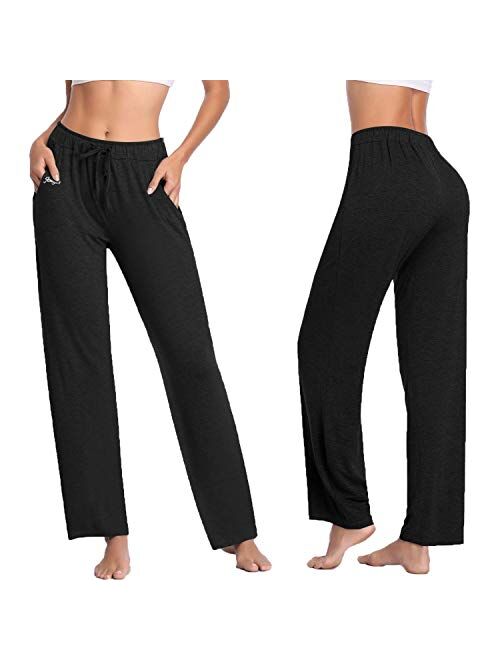 Women's Yoga Pants Long Modal Comfy Drawstring Trousers Loose Straight-Leg for Yoga Running Sporting with Pockets