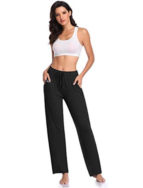 Women's Yoga Pants Long Modal Comfy Drawstring Trousers Loose Straight-Leg for Yoga Running Sporting with Pockets