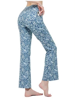 FIRST WAY Buttery Soft Women's Bootcut Yoga Pants Capris with 3 Pockets Lounge Floral Printing