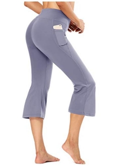 FIRST WAY Buttery Soft Women's Bootcut Yoga Pants Capris with 3 Pockets Lounge Floral Printing