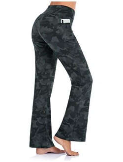 FIRST WAY Buttery Soft Women's Bootcut Yoga Pants Capris with 3 Pockets Lounge Floral Printing