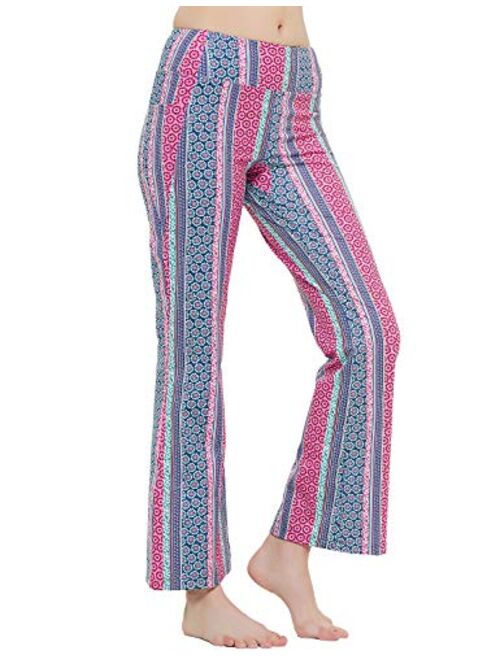 FIRST WAY Buttery Soft Women's Bootcut Yoga Pants Capris with 3 Pockets Lounge Floral Printing