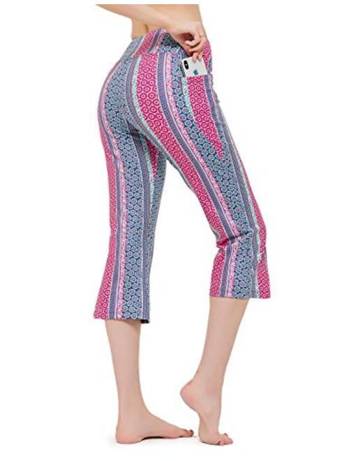 FIRST WAY Buttery Soft Women's Bootcut Yoga Pants Capris with 3 Pockets Lounge Floral Printing