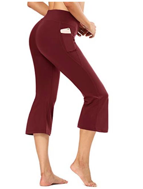 FIRST WAY Buttery Soft Women's Bootcut Yoga Pants Capris with 3 Pockets Lounge Floral Printing