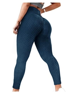 Jenbou High Waist Tummy Control Yoga Pants Ruched Butt Lifting Workout Leggings for Women Stretchy Booty Tights