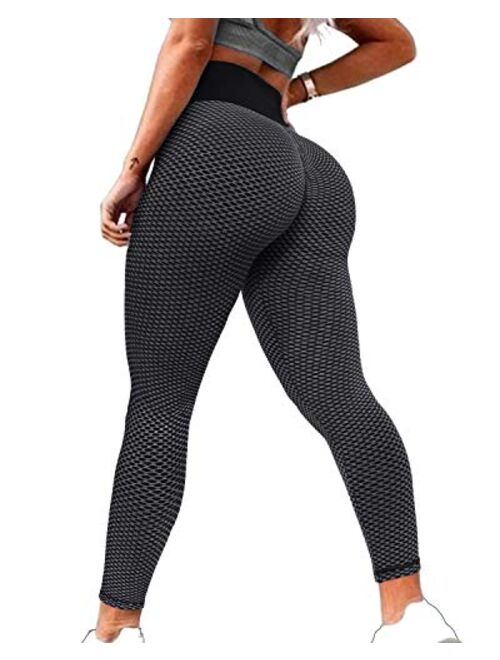 Jenbou High Waist Tummy Control Yoga Pants Ruched Butt Lifting Workout Leggings for Women Stretchy Booty Tights