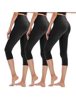 TNNZEET 3 Pack High Waisted Capri Leggings for Women - Buttery Soft Workout Running Yoga Pants