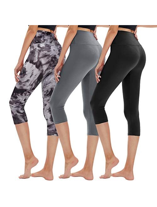 TNNZEET 3 Pack High Waisted Capri Leggings for Women - Buttery Soft Workout Running Yoga Pants