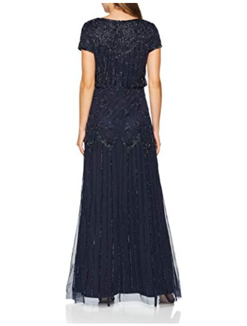 Adrianna Papell Women's Short Sleeve Beaded Gown