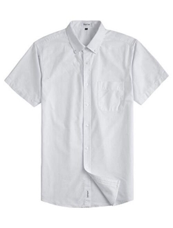 MUSE FATH Men's Casual Oxford Short Sleeve Regular Fit Chest Pocket Dress Shirt