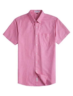 MUSE FATH Men's Casual Oxford Short Sleeve Regular Fit Chest Pocket Dress Shirt