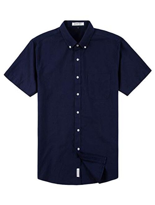 MUSE FATH Men's Casual Oxford Short Sleeve Regular Fit Chest Pocket Dress Shirt