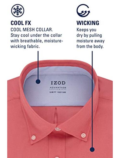 IZOD Men's Short Sleeve Dress Shirt Regular Fit Stretch Cool FX Cooling Collar Solid