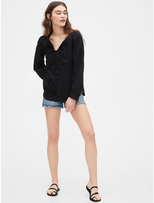 GAP Embroided Tie-Front Top in Linen-Cotton