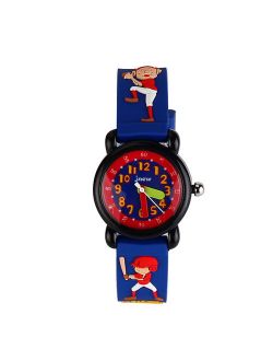 3D Lovely Cartoon Children Watch Silicone Strap Waterproof Digital Round Quartz Wristwatches Time Teacher Gift for Girls Baseball kid - blue