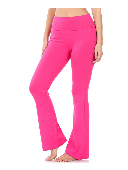 Buy Hot Pink Fold-Over Yoga Pants - Women & Plus online