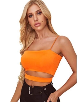 Women's Sleeveless Spaghettie Strap Cut Out Crop Top