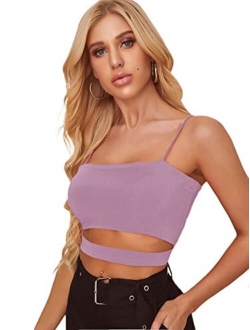 Women's Sleeveless Spaghettie Strap Cut Out Crop Top