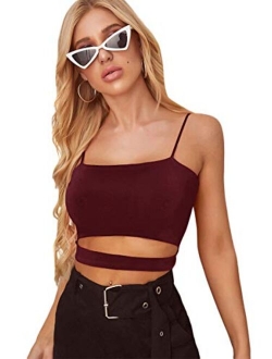 Women's Sleeveless Spaghettie Strap Cut Out Crop Top