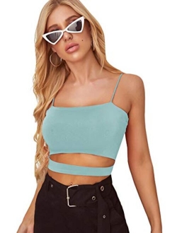 Women's Sleeveless Spaghettie Strap Cut Out Crop Top