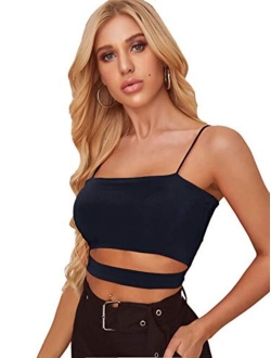 Women's Sleeveless Spaghettie Strap Cut Out Crop Top