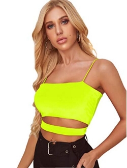 Women's Sleeveless Spaghettie Strap Cut Out Crop Top