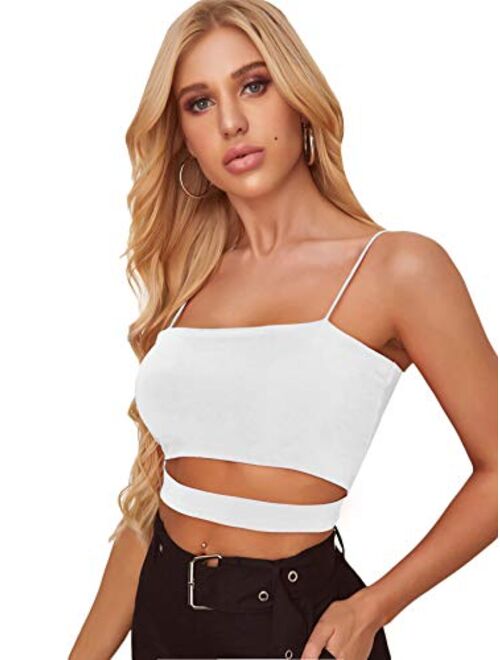 Floerns Women's Sleeveless Spaghettie Strap Cut Out Crop Top