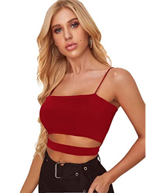 Floerns Women's Sleeveless Spaghettie Strap Cut Out Crop Top