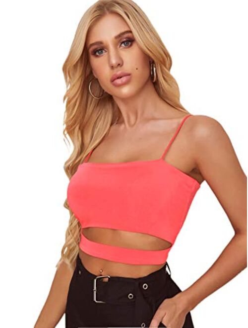 Floerns Women's Sleeveless Spaghettie Strap Cut Out Crop Top