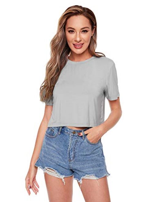 SheIn Women's Basic Plain Round Neck Short Sleeve Crop T-Shirt Top