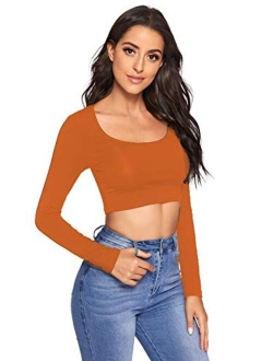 Women's Scoop Neck Long Sleeve Crop Tee Top