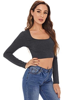 Women's Scoop Neck Long Sleeve Crop Tee Top