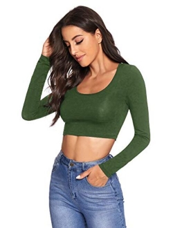 Women's Scoop Neck Long Sleeve Crop Tee Top