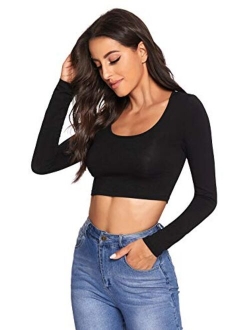 Women's Scoop Neck Long Sleeve Crop Tee Top