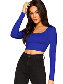 Women's Scoop Neck Long Sleeve Crop Tee Top