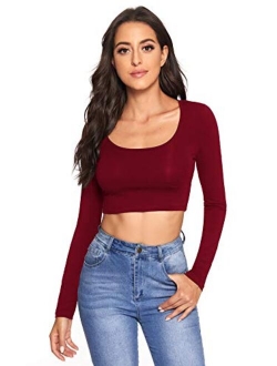 Women's Scoop Neck Long Sleeve Crop Tee Top