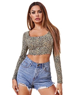 Women's Scoop Neck Long Sleeve Crop Tee Top