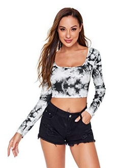 Women's Scoop Neck Long Sleeve Crop Tee Top