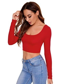 Women's Scoop Neck Long Sleeve Crop Tee Top