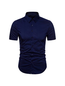 Manwan walk Men's Dress Shirts Slim Fit Short Sleeve Casual Business Cotton Button Down Shirts