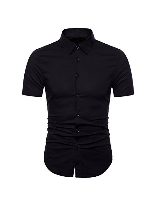 Manwan walk Men's Dress Shirts Slim Fit Short Sleeve Casual Business Cotton Button Down Shirts