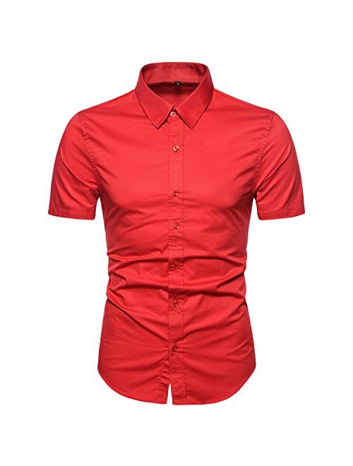 Manwan walk Men's Dress Shirts Slim Fit Short Sleeve Casual Business Cotton Button Down Shirts