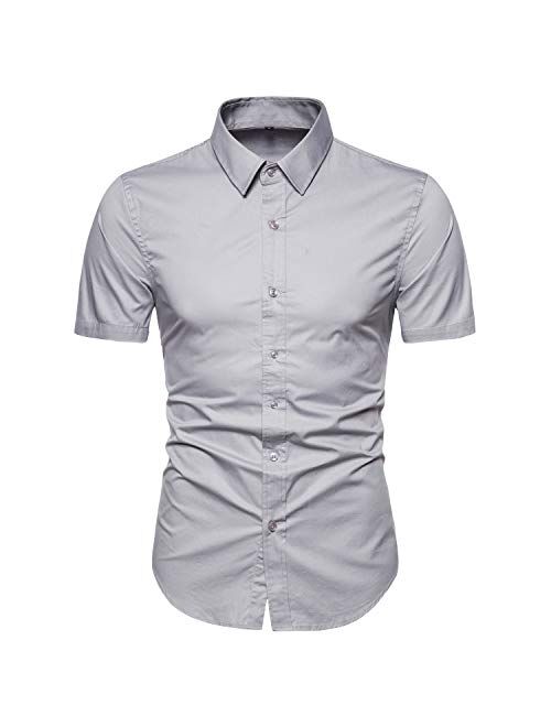 Manwan walk Men's Dress Shirts Slim Fit Short Sleeve Casual Business Cotton Button Down Shirts